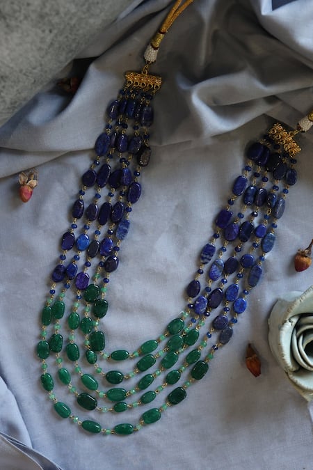 Shop_Do Taara_Multi Color Lapis Lazuli Stone Embellished Layered Necklace _at_Aza_Fashions