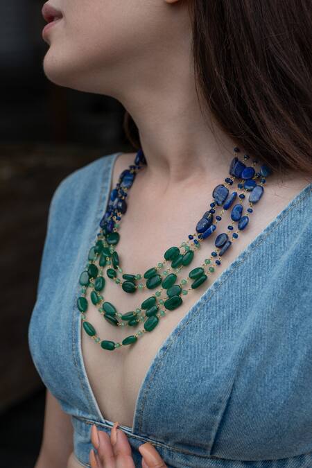 Do Taara_Multi Color Lapis Lazuli Stone Embellished Layered Necklace _Online_at_Aza_Fashions