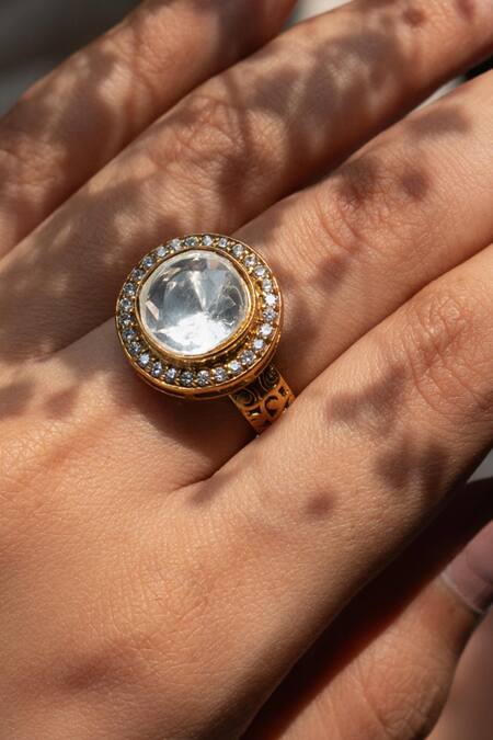 Do Taara_Gold Plated Imitation Diamonds Polki Globule Ring _Online_at_Aza_Fashions