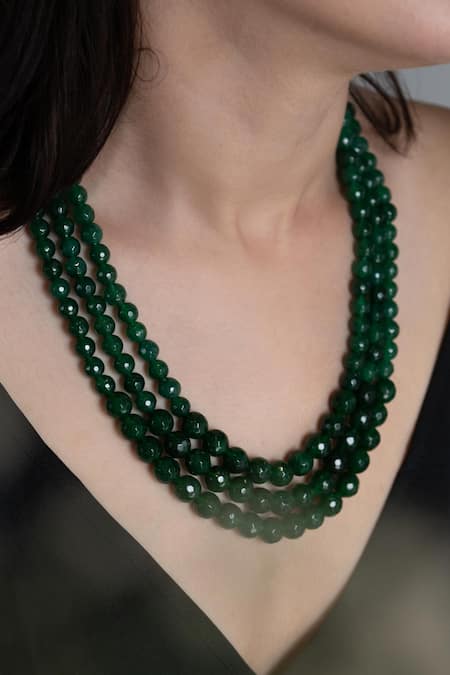 Do Taara_Green Garnet Stone Embellished Layered Necklace _Online_at_Aza_Fashions