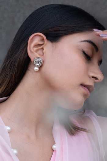 Do Taara Silver Plated Pearls, Crystals, Diamonds Polki And Drop Earrings Online at Aza Fashions Do Taara_Silver Plated Pearls, Crystals, Diamonds Polki And Drop Earrings _Online_at_Aza_Fashions