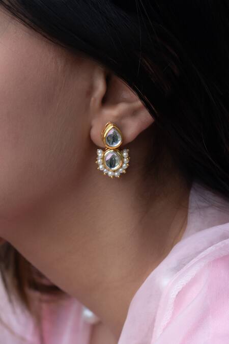 Do Taara_Gold Plated Pearls, Diamonds Kundan And Embellished Earrings _Online_at_Aza_Fashions