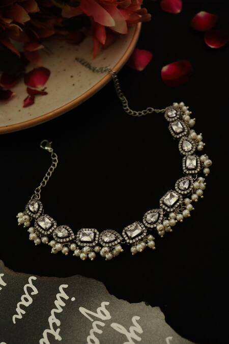 Buy Do Taara Silver Plated Faux Diamond Embellished Necklace Online at Aza Fashions Buy_Do Taara_Silver Plated Faux Diamond Embellished Necklace _Online_at_Aza_Fashions
