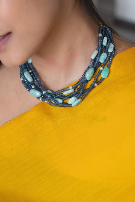 Do Taara_Blue Stone Embellished Multi Layered Necklace _Online_at_Aza_Fashions