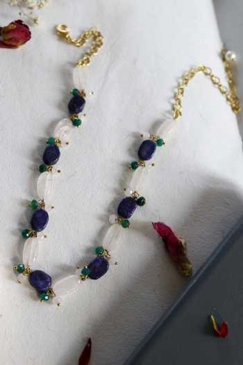 Shop Do Taara Blue Lapis Lazuli And Fluorite Stone Embellished Choker Necklace at Aza Fashions Shop_Do Taara_Blue Lapis Lazuli And Fluorite Stone Embellished Choker Necklace _at_Aza_Fashions