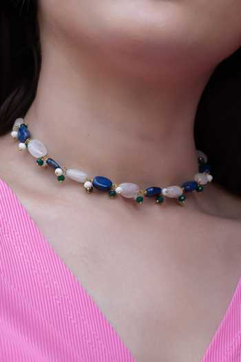 Do Taara Blue Lapis Lazuli And Fluorite Stone Embellished Choker Necklace Online at Aza Fashions Do Taara_Blue Lapis Lazuli And Fluorite Stone Embellished Choker Necklace _Online_at_Aza_Fashions