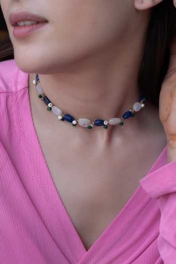 Buy Do Taara Blue Lapis Lazuli And Fluorite Stone Embellished Choker Necklace Online at Aza Fashions Buy_Do Taara_Blue Lapis Lazuli And Fluorite Stone Embellished Choker Necklace _Online_at_Aza_Fashions