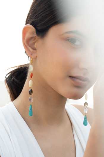 Do Taara_Multi Color Stones Embellished Long Earrings _Online_at_Aza_Fashions