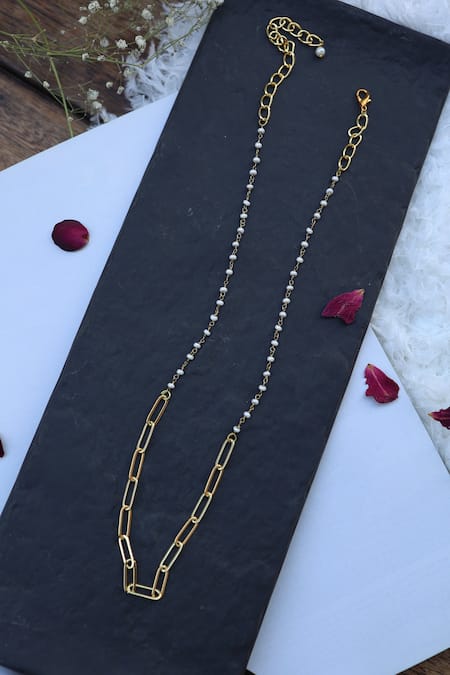 Shop Do Taara Gold Plated Embellished Chain Necklace at Aza Fashions Shop_Do Taara_Gold Plated Embellished Chain Necklace _at_Aza_Fashions