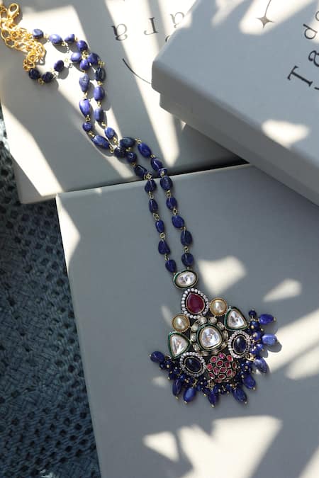 Shop Do Taara Multi Color Victorian Embellished Long Pendant Necklace at Aza Fashions Shop_Do Taara_Multi Color Victorian Embellished Long Pendant Necklace _at_Aza_Fashions