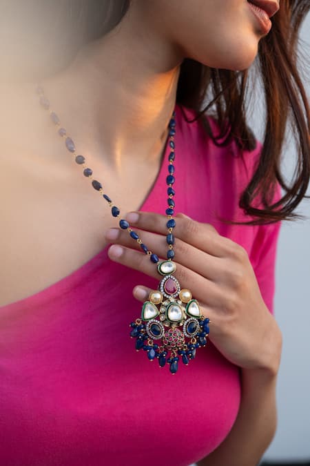 Do Taara Multi Color Victorian Embellished Long Pendant Necklace Online at Aza Fashions Do Taara_Multi Color Victorian Embellished Long Pendant Necklace _Online_at_Aza_Fashions