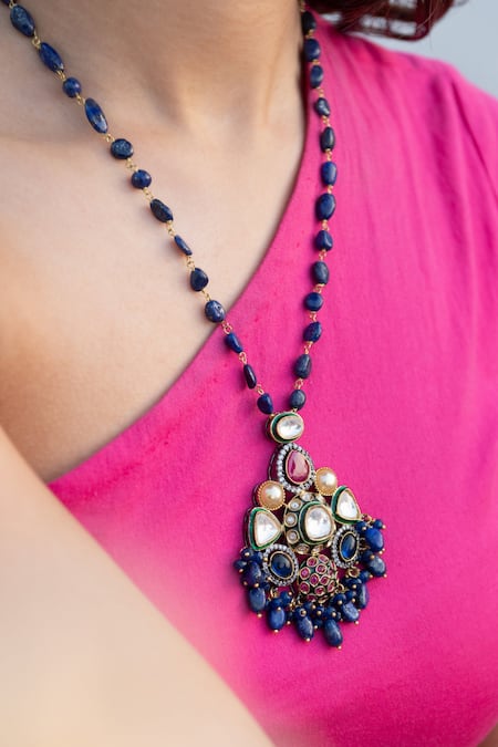 Buy Do Taara Multi Color Victorian Embellished Long Pendant Necklace Online at Aza Fashions Buy_Do Taara_Multi Color Victorian Embellished Long Pendant Necklace _Online_at_Aza_Fashions