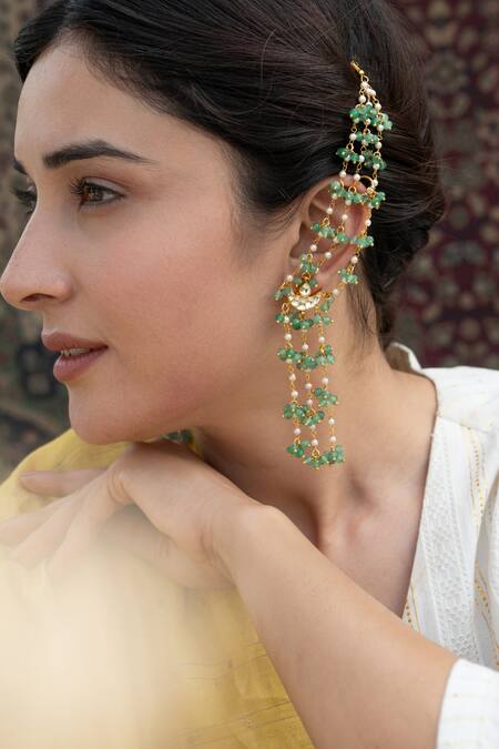 Buy Do Taara Green Pearls Embellished Dangler Earrings Online at Aza Fashions Buy_Do Taara_Green Pearls Embellished Dangler Earrings _Online_at_Aza_Fashions