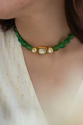 Do Taara_Green Natural Stones Embellished Choker Necklace _Online_at_Aza_Fashions