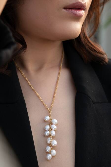 Do Taara Gold Plated Embellished Long Pendant Necklace Online at Aza Fashions Do Taara_Gold Plated Embellished Long Pendant Necklace _Online_at_Aza_Fashions