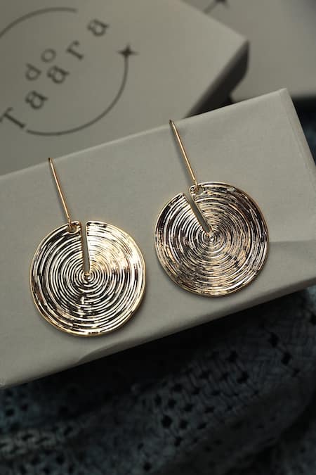 Shop Do Taara Gold Plated Spiral Textured Hoops at Aza Fashions Shop_Do Taara_Gold Plated Spiral Textured Hoops _at_Aza_Fashions