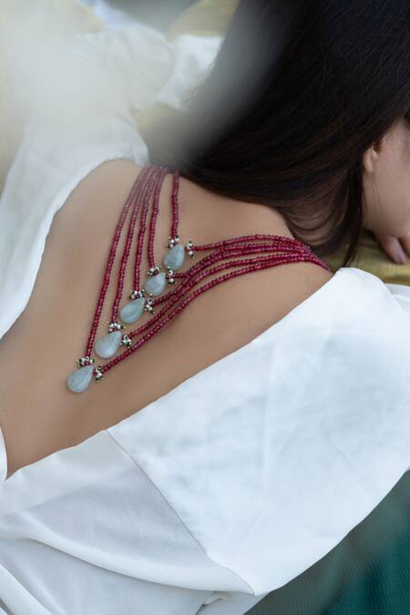 Buy_Do Taara_Red Shell Pearl Embellished Layered Necklace _Online_at_Aza_Fashions