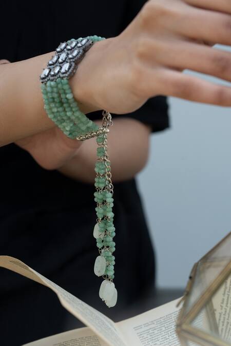 Buy_Do Taara_Green Crystals, Diamonds Faux Studded Bracelet _Online_at_Aza_Fashions