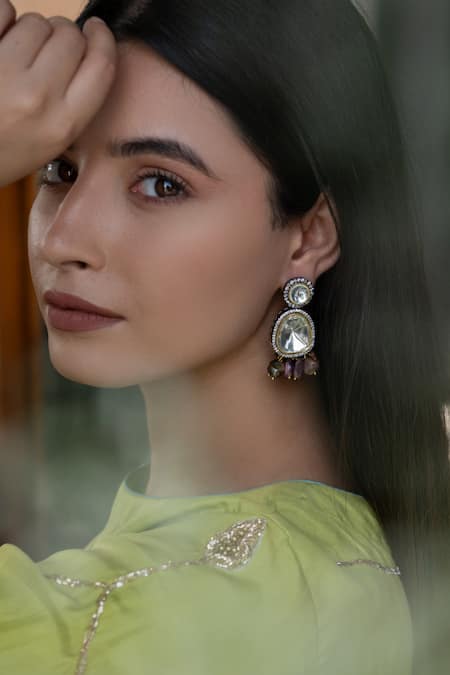 Do Taara_Multi Color Crystals, Stones Cubic Zirconia Studded Earrings _Online_at_Aza_Fashions