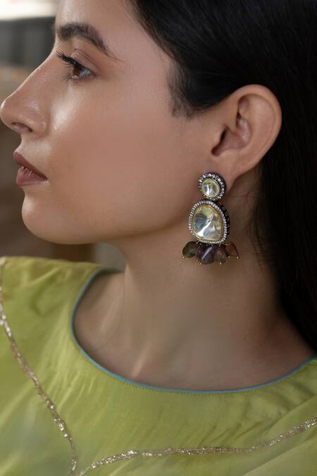 Buy_Do Taara_Multi Color Crystals, Stones Cubic Zirconia Studded Earrings _Online_at_Aza_Fashions