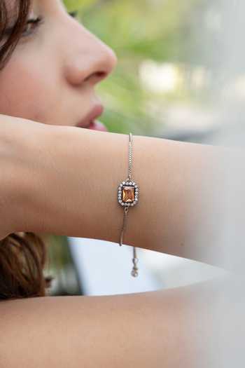 Do Taara_Yellow Crystals, Diamonds Faux Chain Bracelet _Online_at_Aza_Fashions