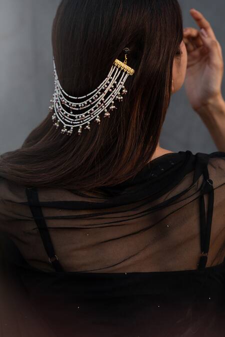Buy_Do Taara_Red Shell Pearls Multi-layer Braid Pin _Online_at_Aza_Fashions
