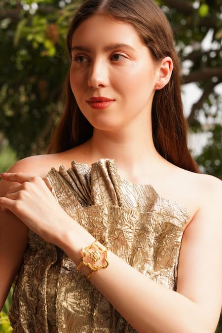 Gaurish Bespoke Jewellery Gold Plated Carved Intertwined Pattern Bracelet Online at Aza Fashions Gaurish Bespoke Jewellery_Gold Plated Carved Intertwined Pattern Bracelet _Online_at_Aza_Fashions