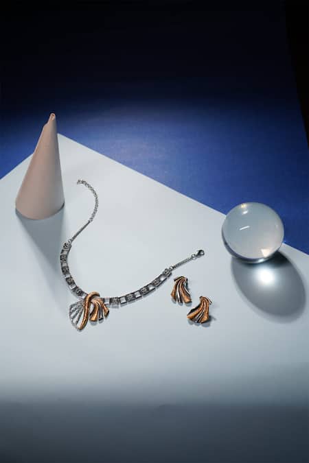 Gaurish Bespoke Jewellery Gold Plated Stones Knife Edge Embellished Necklace Set Online at Aza Fashions Gaurish Bespoke Jewellery_Gold Plated Stones Knife Edge Embellished Necklace Set _Online_at_Aza_Fashions