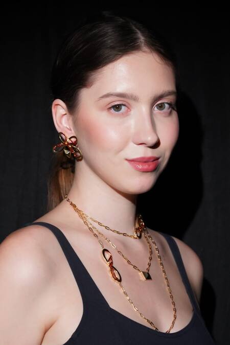 Gaurish Bespoke Jewellery Gold Plated Infinity Carved Necklace Set Online at Aza Fashions Gaurish Bespoke Jewellery_Gold Plated Infinity Carved Necklace Set _Online_at_Aza_Fashions