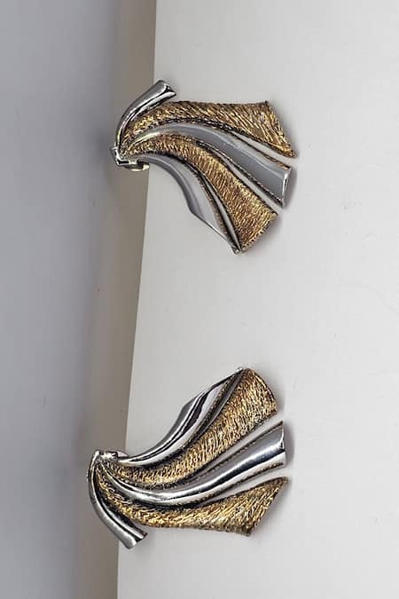 Shop Gaurish Bespoke Jewellery Gold Plated Knife Edge Earrings at Aza Fashions Shop_Gaurish Bespoke Jewellery_Gold Plated Knife Edge Earrings _at_Aza_Fashions