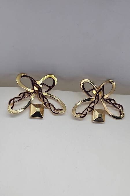 Shop Gaurish Bespoke Jewellery Gold Plated Butterfly Pattern Enamelled Earrings at Aza Fashions Shop_Gaurish Bespoke Jewellery_Gold Plated Butterfly Pattern Enamelled Earrings _at_Aza_Fashions