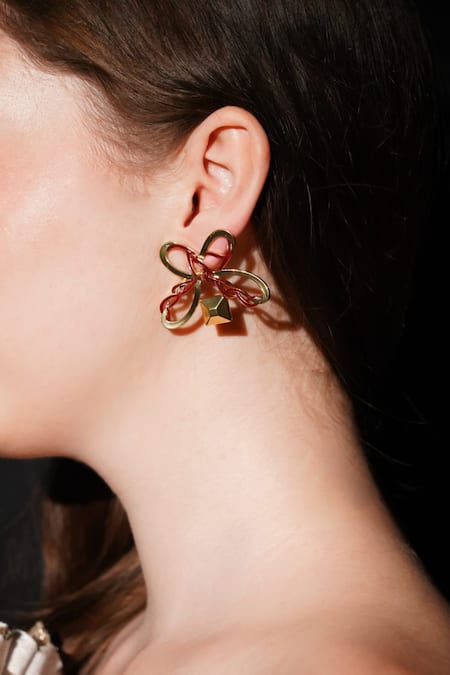 Gaurish Bespoke Jewellery Gold Plated Butterfly Pattern Enamelled Earrings Online at Aza Fashions Gaurish Bespoke Jewellery_Gold Plated Butterfly Pattern Enamelled Earrings _Online_at_Aza_Fashions