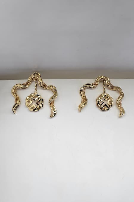 Shop Gaurish Bespoke Jewellery Gold Plated Stones Roller Embellished Earrings at Aza Fashions Shop_Gaurish Bespoke Jewellery_Gold Plated Stones Roller Embellished Earrings _at_Aza_Fashions