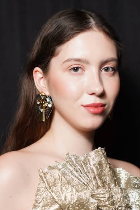 Shop Gaurish Bespoke Jewellery Gold Plated Stones Fly High Embellished Earrings Online at Aza Fashions Shop_Gaurish Bespoke Jewellery_Gold Plated Stones Fly High Embellished Earrings _Online_at_Aza_Fashions