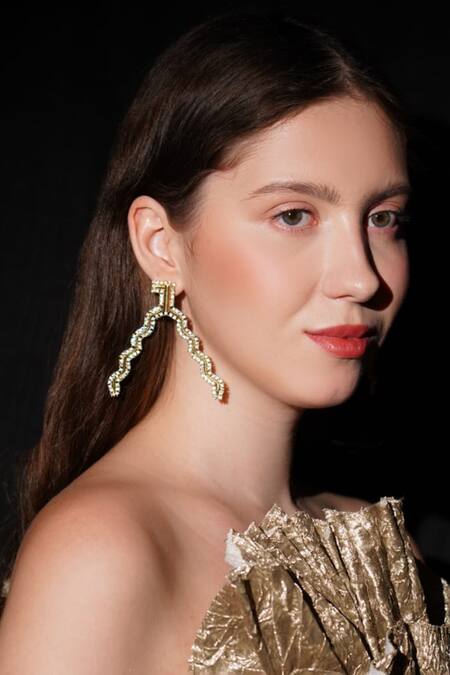 Gaurish Bespoke Jewellery Gold Plated Stones Two Way Embellished Earrings Online at Aza Fashions Gaurish Bespoke Jewellery_Gold Plated Stones Two Way Embellished Earrings _Online_at_Aza_Fashions