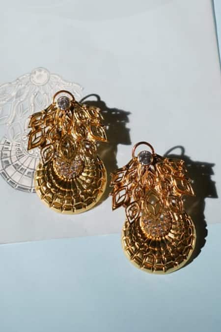 Shop Gaurish Bespoke Jewellery Gold Plated Stones Wander Embellished Earrings at Aza Fashions Shop_Gaurish Bespoke Jewellery_Gold Plated Stones Wander Embellished Earrings _at_Aza_Fashions