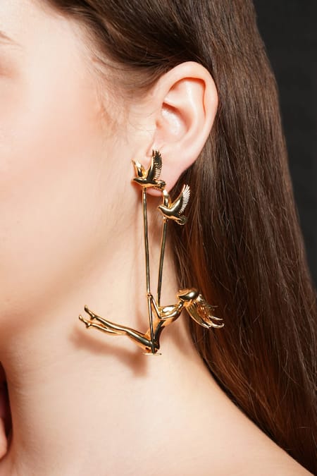 Gaurish bespoke jewellery Girls Like To Swing Carved Earrings 