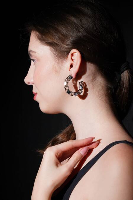 Gaurish Bespoke Jewellery Silver Plated Cut Work Spaced Small Carved Hoop Earrings Online at Aza Fashions Gaurish Bespoke Jewellery_Silver Plated Cut Work Spaced Small Carved Hoop Earrings _Online_at_Aza_Fashions