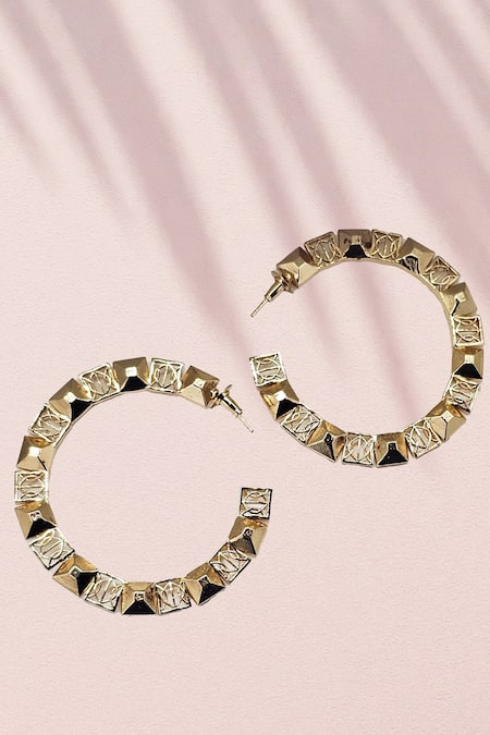 Shop Gaurish Bespoke Jewellery Gold Plated Spaced Hoops at Aza Fashions Shop_Gaurish Bespoke Jewellery_Gold Plated Spaced Hoops _at_Aza_Fashions