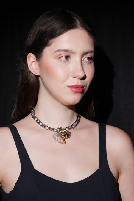 Gaurish Bespoke Jewellery Gold Plated Knife Edge Pendant Necklace Online at Aza Fashions Gaurish Bespoke Jewellery_Gold Plated Knife Edge Pendant Necklace _Online_at_Aza_Fashions