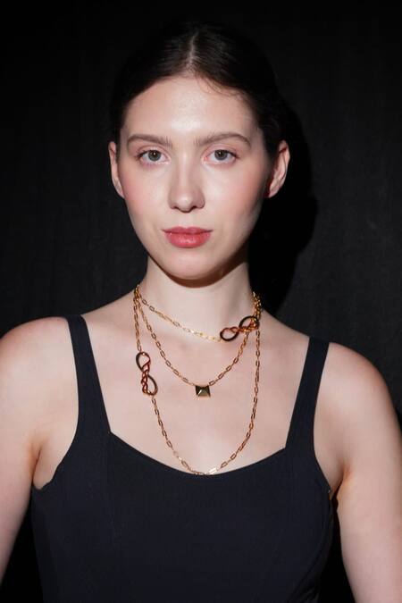 Gaurish Bespoke Jewellery Gold Plated Infinity Stacked Chain Necklace Online at Aza Fashions Gaurish Bespoke Jewellery_Gold Plated Infinity Stacked Chain Necklace _Online_at_Aza_Fashions