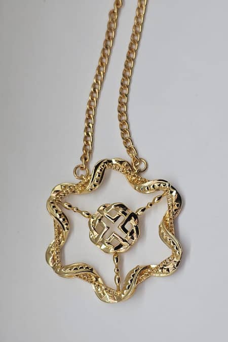 Gaurish Bespoke Jewellery Floral Carved Pendant Necklace 