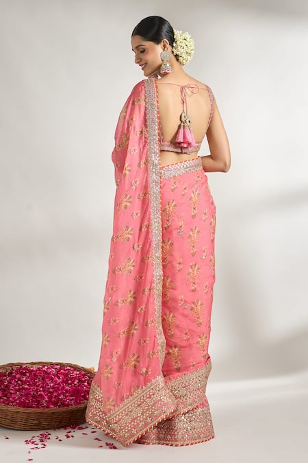 Gopi Vaid Floral Print Layered Saree With Blouse 