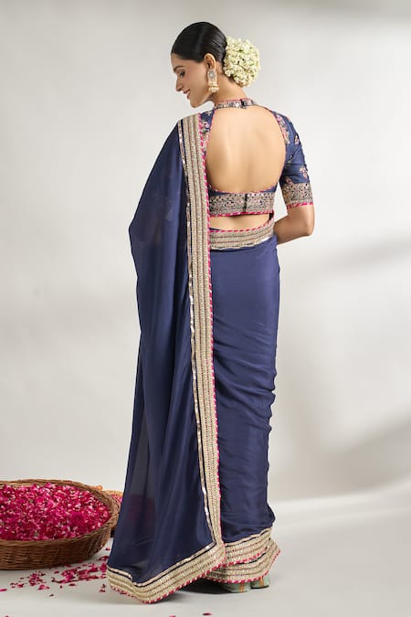 Gopi Vaid Lace Border Embroidered Saree With Blouse 