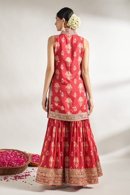 Gopi Vaid Floral Jaal Print Kurta Sharara Set 