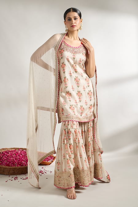 Gopi Vaid Bloom Print Strappy Kurta Sharara Set 