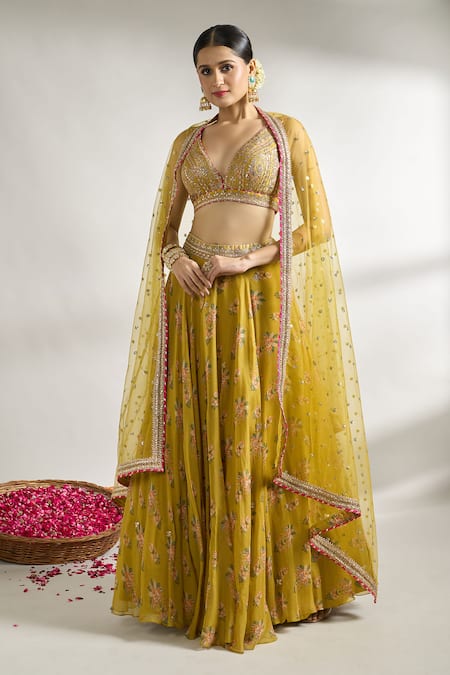 Gopi Vaid Bloom Print Lehenga Set 