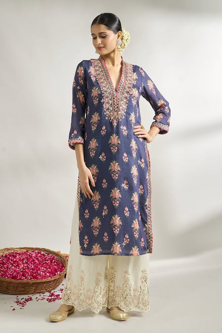 Gopi Vaid Flower Print Cotton Silk Tunic 