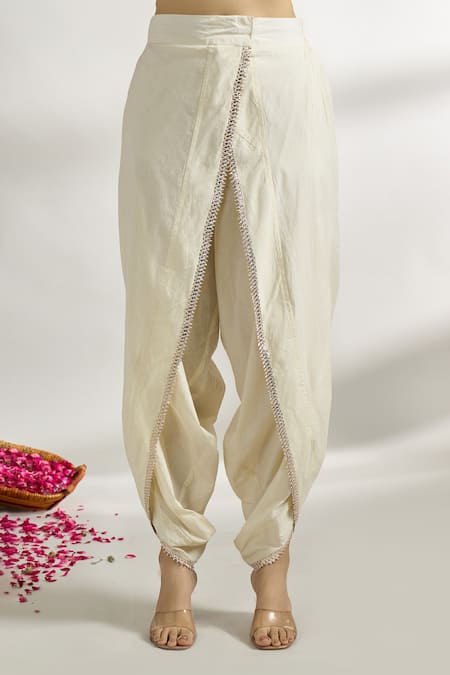 Gopi Vaid_Red , Satin, Net Sequins, Lace, Floral Print Kurta Dhoti Pant Set _at_Aza_Fashions