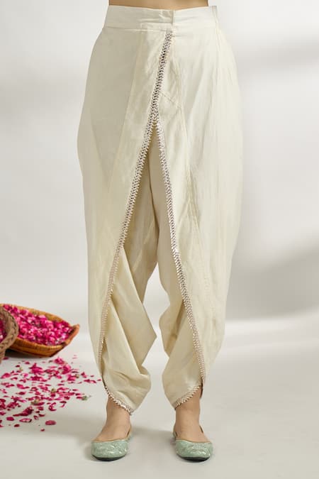 Gopi Vaid_Red , Silk, Satin, Net Floral Print Short Anarkali Dhoti Pant Set _at_Aza_Fashions